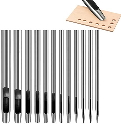 Fowybe perforadoras para Cuero - Punzones Huecos Redondos 12 Piezas | Punzones y cinceles para Correa Reloj Cuero, Cuero, Correa Junta, Tela y Papel Lona