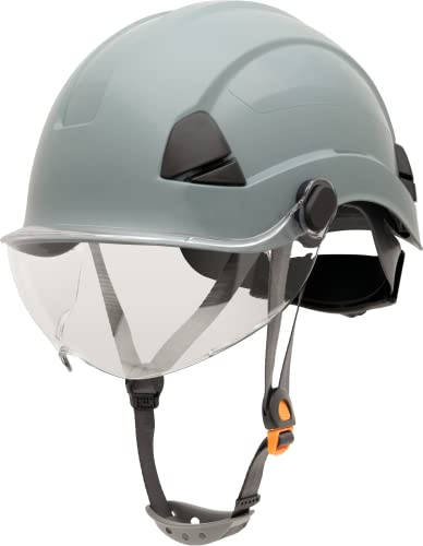 Honeywell Fibre Metal Safety Helmet with Visor, Hard Hat for Construction, Non-Vented, 4-point buckle chinstrap, 6-point ratchet suspension, Resistant to extreme temperatures, Grey, FSH10009E