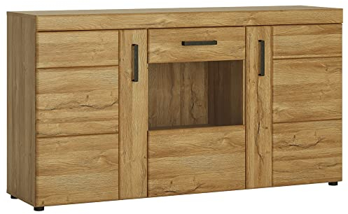 Lomadox Sideboard mit beleuchtetem Vitrinenfach in Grandson Eiche Nb., B/H/T ca. 156,8/86/40,9 cm