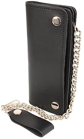 Milwaukee Leather MLW7812 Men's 8” Leather Long Bi-Fold Biker Wallet w/Anti-Theft Stainless Steel Chain - One Size