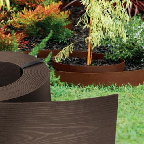 GARDENIX WoodBorder - Bordo flessibile effetto legno, in plastica, lunghezza 10 m, altezza 8 cm, colore marrone