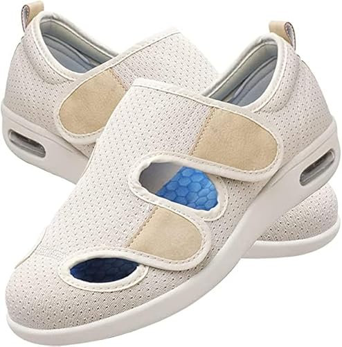 EIASER Hombres Mujer X-Ancho Ajustable Zapatos Pantufla, Babuchas Rejilla Nailon y Tratamiento Antibacteriano Pies Delicados Diabéticos y Posoperatorio Zapatos,Negro,37EU