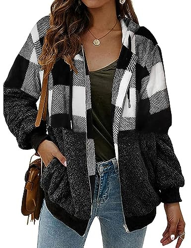 ABINGOO Veste Femme en Fausse Fourrure Pull Polaire Chaude Souple Mode Hiver Zippée Peluche Sweat Femme Casual Ample(Z-Noir,M)