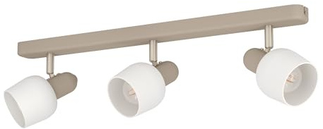EGLO Deckenstrahler Corato, Deckenlampe mit 3 schwenkbaren Spots | Deckenleuchte aus Metall in Sandfarben und Silber, Glas in Weiß, Deckenspot mit E14 Fassung