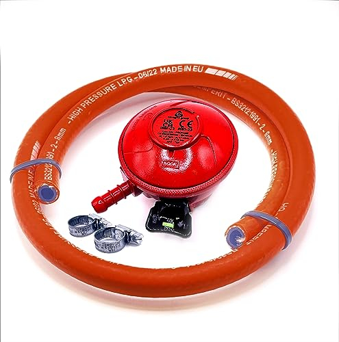 DN Autogas Parts 27 mm Propangasdruckregler zum Anklemmen, 1,5 kg/h + Hochdruckschlauch, 2 m