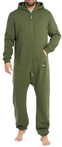 Bastyg Sheeesh jumpsuit för män, overall, onesie, hemmadräkt i bomull, Olivgrön, L