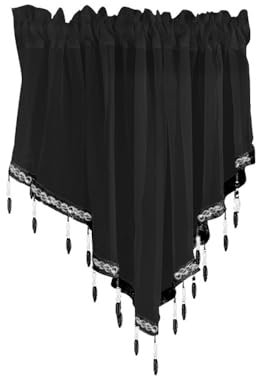 Wambere 1 Stück Dreieckiger Kurzer Vorhang Fenstervorhänge Gardine Spitze Scheibengardinen Kurzgardine Volant-Vorhang Dekor für Bauernküche, Esszimmer Hauptdekoration,Schwarz