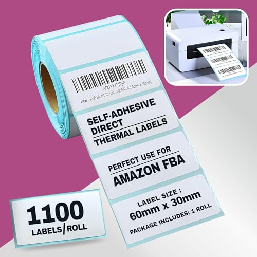 1100 Sticky Labels for Thermal Printer White Freezer Labels for Jars Food Label Stickers Roll for Label Printer Munbyn Thermal Printer, Jadens, Nelko, Itari, Polono, Phomemo Printer - 60 x 30mm