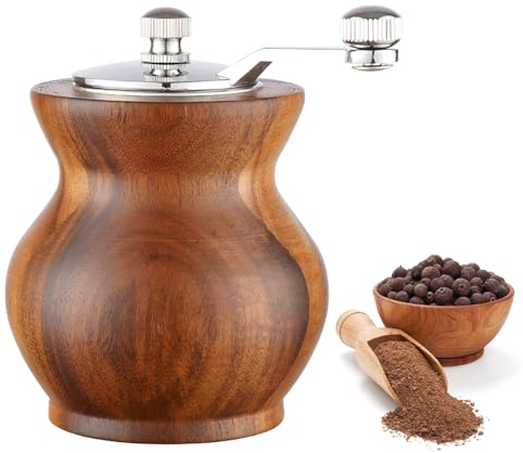 Juego de molinillo de pimienta manual de madera con manivela de sal con grosor ajustable, disfruta de tus mejores sales marinas de pimienta molida fresca y varias especias