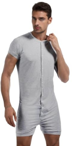 DLSMDOUS Pijamas Manga Corta para Hombre Mono Pijamas Sexys Elástico Gris