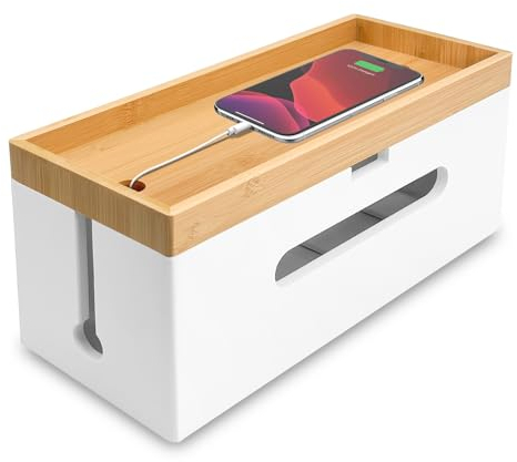 Otauoaea Scatola Nascondi Cavi Elettrici Bambù - Scatola Portacavi Raccogli Cavi - Grande Scatola Cavi per Organizzare il Cablaggio del Computer e i Cavi Allentati - Bianco