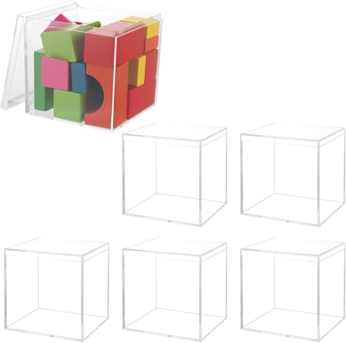 YOUNTHYE 6 Stück Transparente Geschenkbox,10 x 10 x 10 cm Acryl Box Transparent, Kleine Acryl Box Transparent Mit Deckel Für Süßigkeiten, Schmuck, Figuren