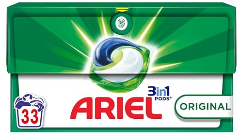 Ariel 3en1 PODS, Lessive Liquide Capsules, 33 Lavages, Original, Élimine Les Taches Incrustées, Même Après 7 Jours, Impeccable Même En Cycle Court Et À Froid, Fabriqué En France