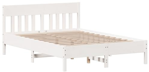 vidaXL Massivholzbett, Holzbett Bett mit Kopfteil, Bettgestell mit Lattenrost, Doppelbett Bettrahmen Schlafzimmerbett, Weiß 150x200cm Massivholz Kiefer