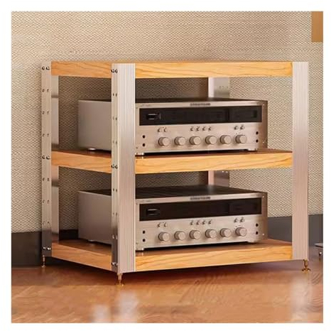 Lautsprecher-Ständer Mehrstöckiger Audio-Rack-Verstärkerschrank, schwarzer Walnuss-Farbverstärker-Schrank, Massivholz-Rack, Lautsprecher-Rack, Audio-Schrank Boxenständer(A,62.5 * 47.5 * 57.5CM)