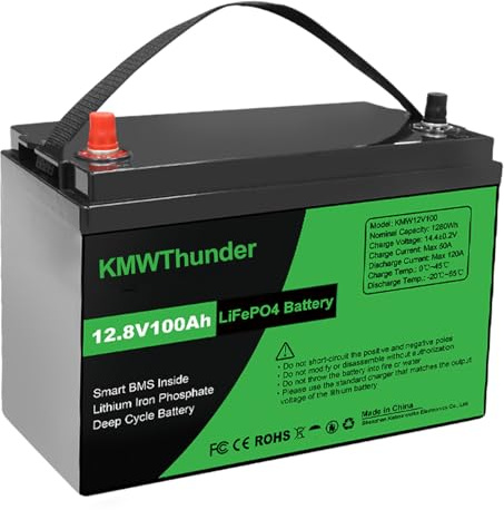 KMWThunder LiFePO4 12v 100Ah 1280Wh Lithium-Batterie mit Niedertemperatur-BMS-Schutz und 4000-7000 Zyklen Lithium-Eisen-Phosphat-Batterie, für den Einsatz in Wohnmobilen, Camping-Anwendungen