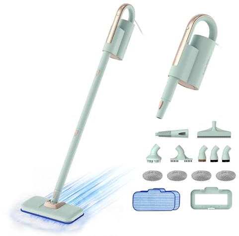 Newbealer Steam Mop & Detachable Handheld Cleaner, 250ml 1200W Powerful Floor Steamer, 3 Adjustable Levels for Carpet Laminate Hardwood Grout, Carpet Glider, 11 Multi-purpose Accessories & 2 Pads