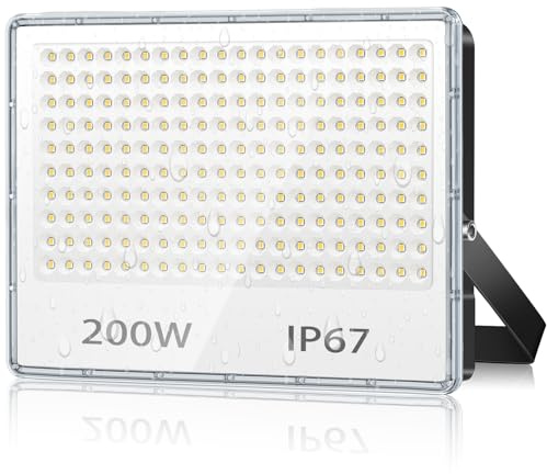 TASINUO Focos LED Exterior 200W 20000LM Potente Luces LED Exterior 1 Piezas | IP67 Impermeable Luz LED Exterior, 6500K Blanco Frío Lampara LED para Jardin, Terraza, Garaje, Taller, Fábrica, Almacén