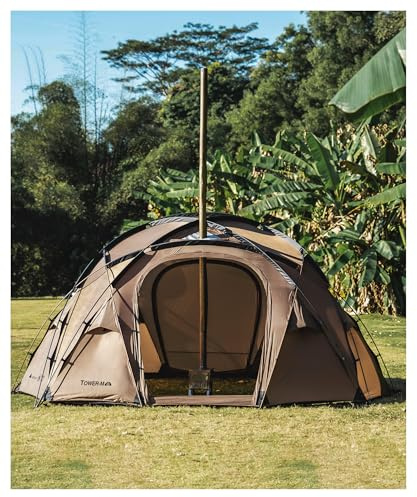 OneTigris Tower tente dome avec trou de cheminée, grande tente familiale 4 saisons chaude pour 4 à 6 personnes, protection solaire UPF50+