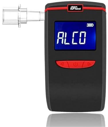 iBACheck Etilometro Portatile, Alcol Test con Display LCD Digitale, 4 unità di Misura, Alcool Test può Adattarsi a 2 Diversi bocchini. Bassa Potenza e Ultimi 350 Test