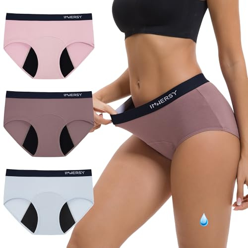 INNERSY Period Underwear Menstrual Pants,16,Blue/Pale Purple/Greyish Purple