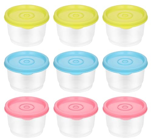 XIAQICA 9 Stück Runden Frischhaltedosen mit Deckel 150 ML Kleine Vorratsdosen Gefrierdosen Stapelbare Snack Boxen Mini Dose Dressing Behälter für Mikrowellen, Gefrierfachgeeignet