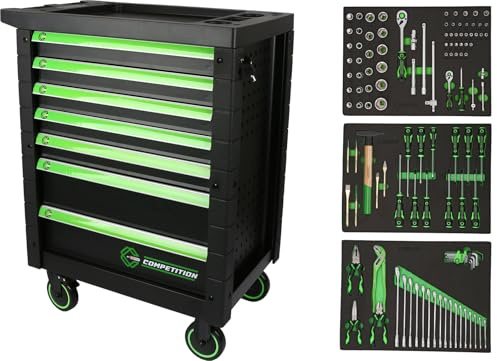 Competition 512.3119 Carro de Taller con 7 cajones de Carga y 119 Herramientas Premium (Powered by KS Tools)