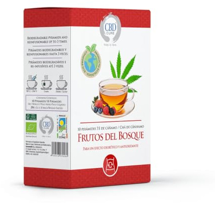Infusión Ecológica de Cáñamo y Frutos del Bosque – 10 Pirámides Biodegradables | Hojas de Cáñamo, Frambuesa, Arándano y Manzana | Infusión Natural Relajante y Antioxidante