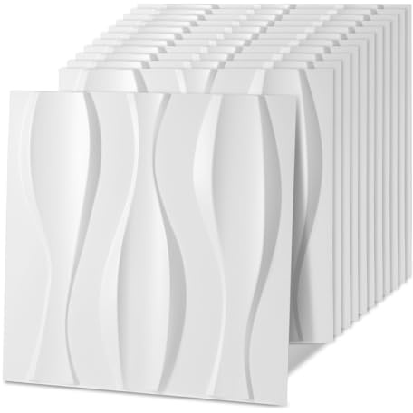 Jaxguom Lot de 12 panneaux muraux 3D - 50 x 50 cm (3 m²) - Aspect moderne - En PVC très rigide - Imperméables - Résistants à la chaleur - Blanc mat