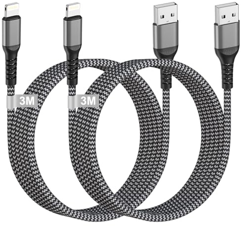 USB to Lightning Cable 3M 2Pack [Apple MFi Certified], Long USB iPhone Charger Cable Braided USb Lightning Cable Fast Charging Cable Wire Lead for iPhone 14 Pro Max/13/12/11/X/8 Plus/SE, iPad, AirPods