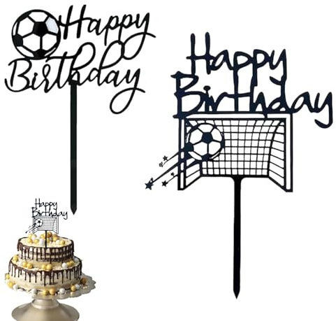 2 Stück tortendeko fussball, fußball tortendeko mit Happy Birthday für Fußball-Geburtstagsfeiern Torte Dekoration für Männer Junge Fußball Sport Thema Geburtstag Party ﻿