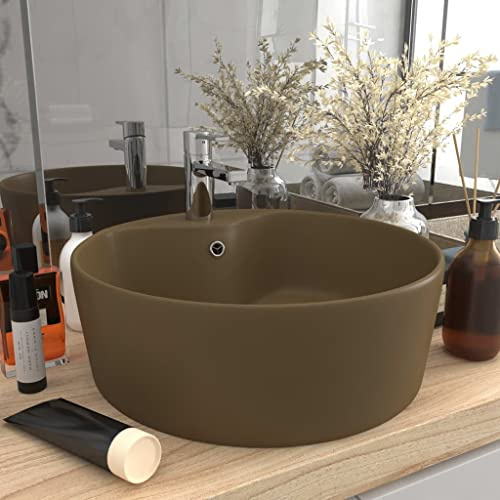 Lavabo Rond with Céramique, Design Luxueux, Vasque à Poser Salle de Bain, Lavabo Salle de Bain, Meuble Vasque Salle de Bain, Crème Mat, 36 x 13 cm