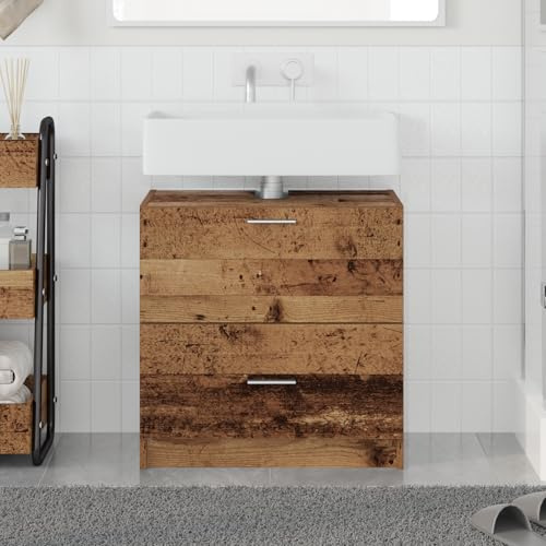 Qnhdfrt Mobile lavabo rustico in legno antico 59 x 37 x 59 cm marrone con 2 cassetti per bagno - Mobili da bagno autoportanti con finitura opaca
