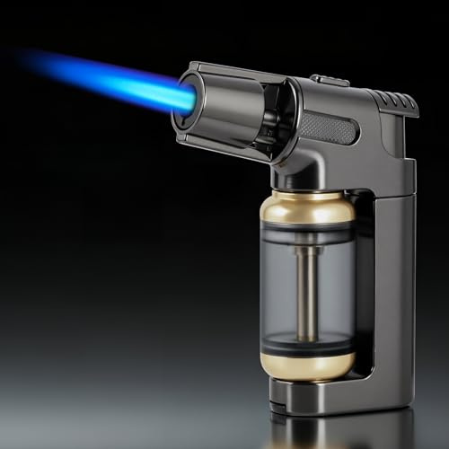 CHOICEDC Butane Torch Lighter, Jet Flame Refillable Butane Lighter with Safety Lock, Visible Fuel Tank, Punch, Windproof Adjustable Mini Blow Torch Lighters for Cooking Creme Brulee BBQ Candle, No Gas