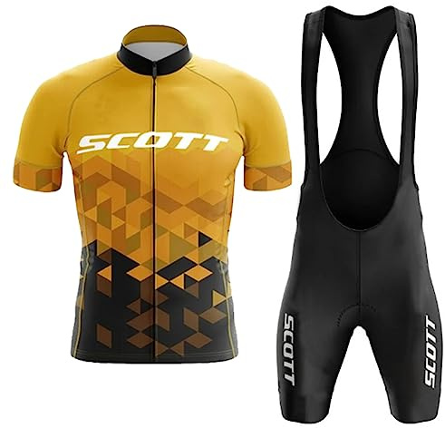 Fenovel Abbigliamento Completo Ciclismo Uomo Tuta Bici da Corsa Estivo Maglia MTB Pro Team + Salopette con Gel 19D