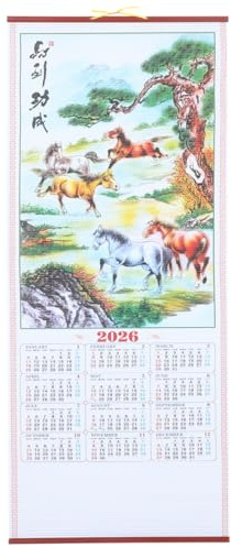 Didiseaon Slim Calendar 2026: Wall Calendar 2026 Lunar Year of the Horse Traditional Chinese New Year Faux Rattan Hanging Wall Scroll for Living Room Home and Office Decoration Blessing Present