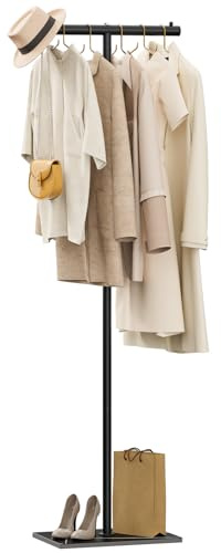 OUTBROS Metall Garderobenständer, T-förmiger Moderner Aufhänger mit Haken, Freistehender Kleiderständer, Verwendet im Schlafzimmer, Eingang,39 x 26 x 175 cm,Schwarz