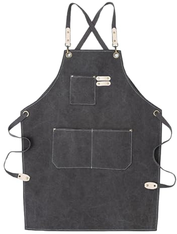 Grembiule da cucina funzionale per panettieri in tela resistente all'acqua con tracolla regolabile e tasche multiple grembiule tascabile, Grigio, Taglia unica