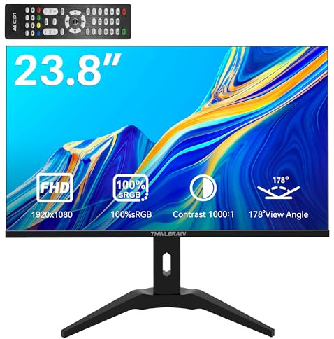 Thinlerain Monitor per PC da 27 pollici, 1920 x 1080p, display LED AMD FreeSync, 100% sRGB, VGA/HDMI/AV/BNC/USB, altoparlante integrato, 60 hz, 5 ms, VESA, nero