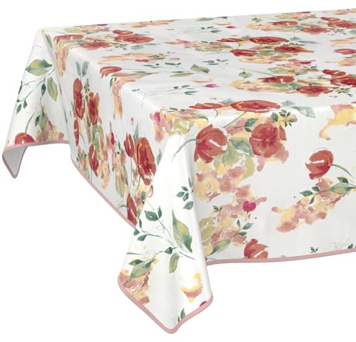 Vaxduk bordsduk tvättbar lättvårdad vattenavvisande lotuseffekt trädgårdsduk vallmoblommor 100 x 140 cm med fåll (kantad