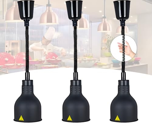 BOVDC Lampe Chauffante Cuisine Professionnelle, 60-180cm Hauteur Réglable | Lampe Chauffe Plat Cuisine Restaurant, 250W Commerciale Lampe Chauffante Alimentaire Restaurant, Buffet, 19cm/25cm Diamètre