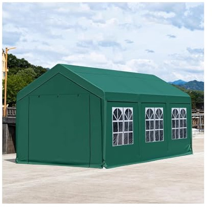 Robuste, Grüne Metall-Carport-Überdachung Für Den Außenbereich Mit Verstärktem Rahmen, Geeignet Für Traktoren, LKWs, Wohnmobile Und SUVs(13.1x19.6x6.5 ft)