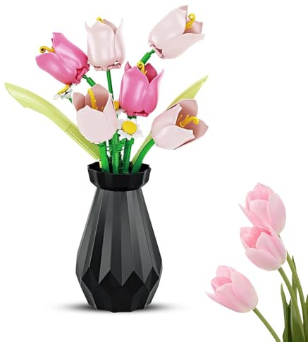 RNPKZ Tulpen Blumen Bauspielzeugset, Blumen Bausteine Set mit Vase, 223PCS Blumenstrauß Bausteine, Tulpen Bausteine Blumen Set, Künstliche Blumen DIY-Baukasten Geschenk für Freundin Freund Mädchen (B)
