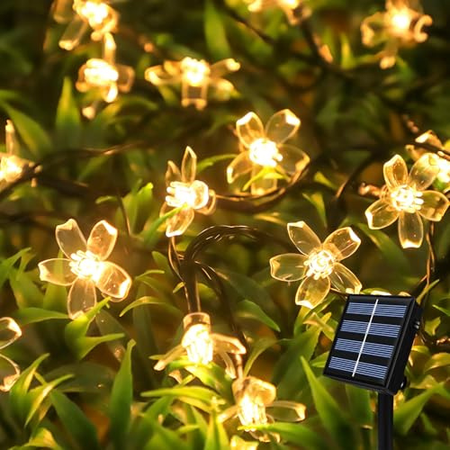 Quintrost Solar Lichterkette Außen Wetterfest, Solar Lichterketten Aussen Blume 6.5M 30 LED, Wasserdicht 8 Modes Outdoor Lichterkette für Garten Terrasse Balkon Party Hochzeit Patio