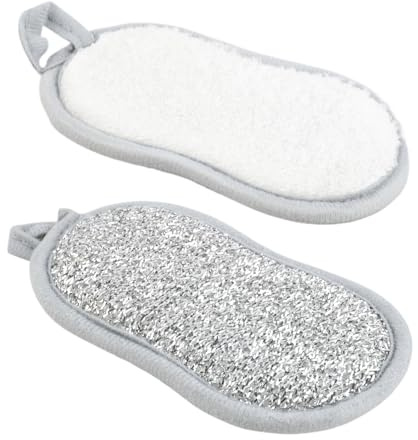 10-Pack Dual-Sided Sponges with Hanging Loop, Silver Wire Scrubber for Tough Grime & Soft Fleece for Non-Scratch Cleaning - Reusable Kitchen and Bathroom Cleaning Pads