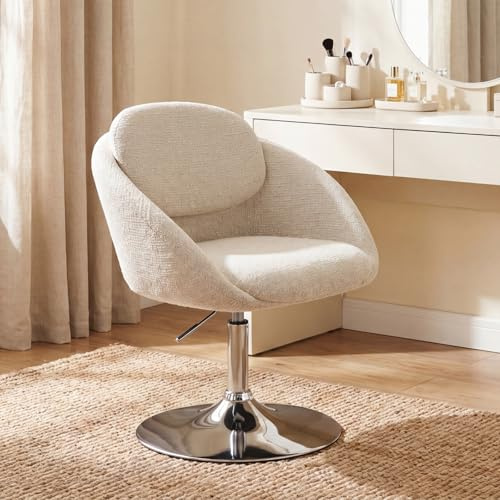 Ya-Home Schminktisch Stuhl, Loungesessel Sessel Wohnzimmer 360°Drehbar Barhocker Höhenverstellbar, Schminkstuhl Ohrensessel Polsterhocker aus Chenille für Schlafzimmer Arbeitszimmer Büro, Beige