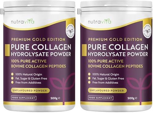 Nutravita Collagen Pulver 1kg - Kollagen Pulver Hochdosiert | Bioaktives Kollagen Hydrolysat - 100 Portionen - Collagen Peptide Typ 1 mit 8 essentiellen Aminosäuren - Geschmacksneutral