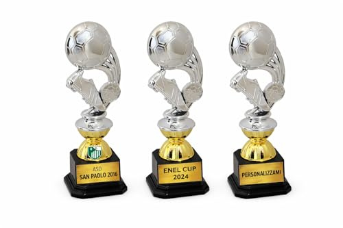 D&Vlab Trofeo Calcio Personalizzato con Targhetta – Modello Trafford 26 cm Argento/Oro | Coppa Premiazioni Eventi, Tornei e Squadre