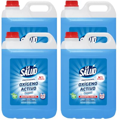 La Salud Oxígeno Activo Original Pack 4 Garrafas | Limpiador Multiusos sin Lejía, Para Cocina, Baño, Suelos, Azulejos, Superficies Lavables, Formato Profesional