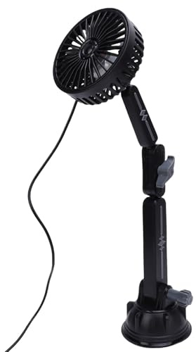 Erchineko Ventilador con Ventosa USB, Silencioso, 3 Velocidades, Ventilador de Refrigeración Ajustable de 360° para Coche, Camión, Furgoneta, SUV, RV, Barco, Negro, Soporte de Succión Portátil
